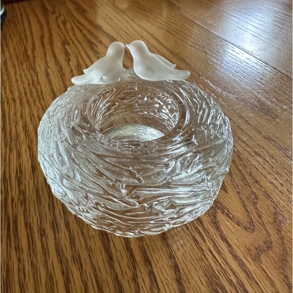 Clear Glass Bird Nest  Love birds Figurine Decorative Accent Piece Candle Holder - Picture 1 of 10